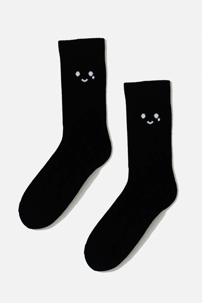 Happy Cry Face Mid-Calf Gym Socks - Black - Image 3
