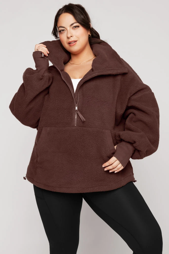 Big Hug Fleece Half Zip Sweater - Chocolate - Image 3