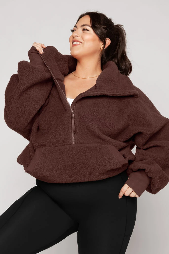 Big Hug Fleece Half Zip Sweater - Chocolate - Image 2