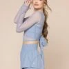 Bow Back Long Sleeve Mesh Top - Blue Storm