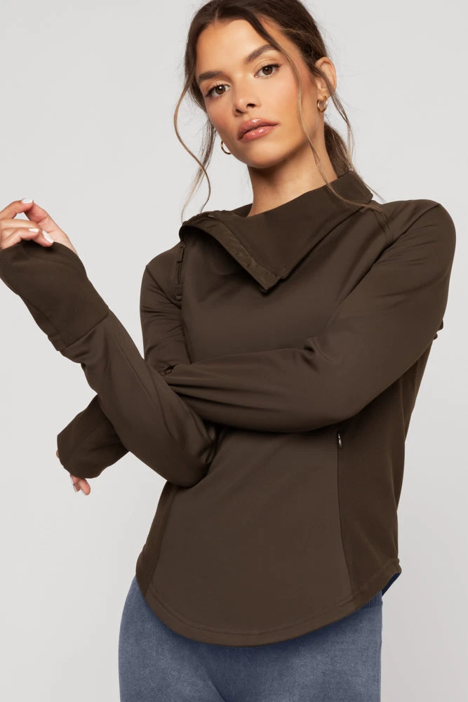 Chasing Pavements Mockneck Pullover - Dark Brown - Image 10