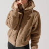 The Kinsley Bomber Jacket In Faux Sherpa - Teddy Bear Brown