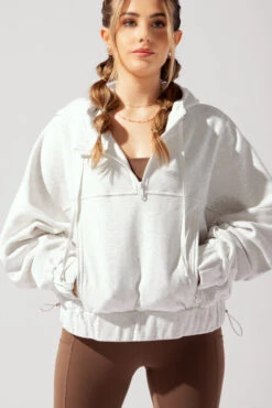 Half Zip Warm Up Hoodie - Light Heather Grey