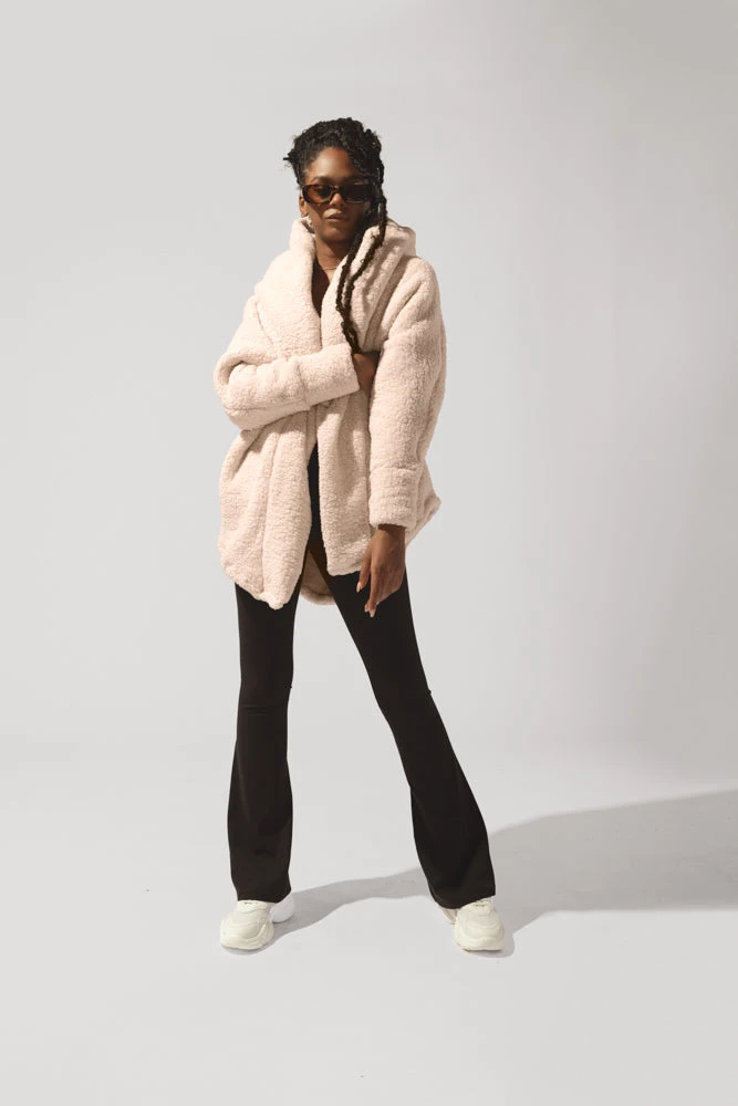 Faux Sherpa Cocoon Coat - Taupe - Image 4