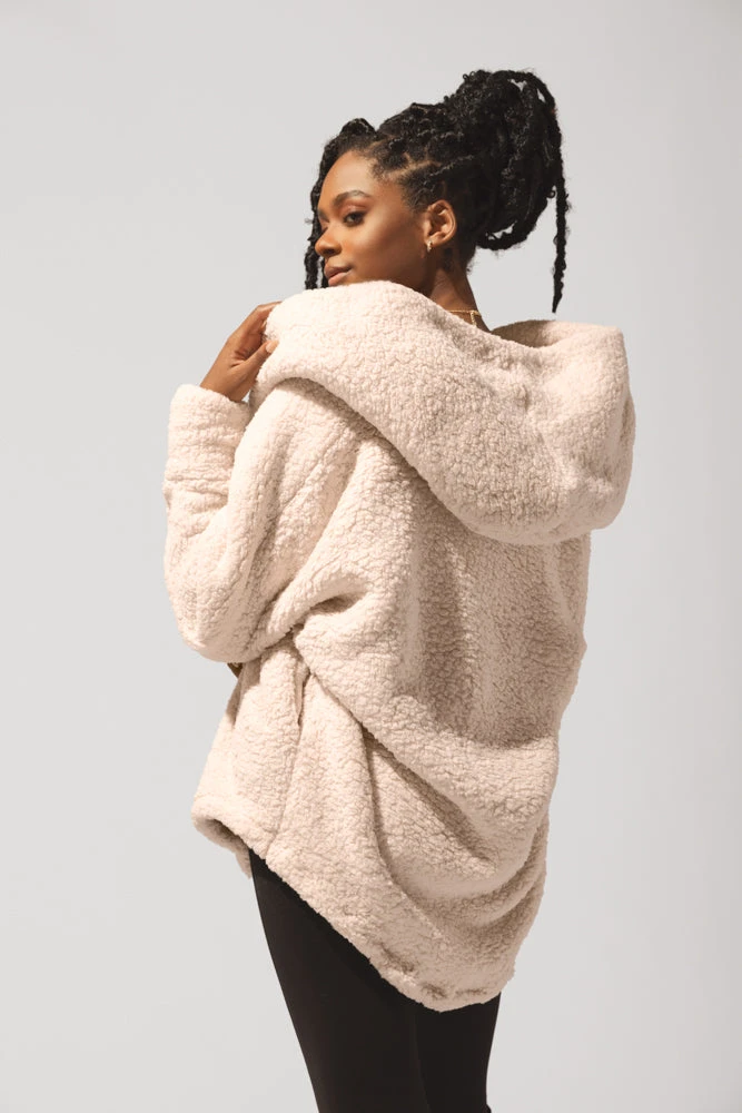 Faux Sherpa Cocoon Coat - Taupe - Image 11