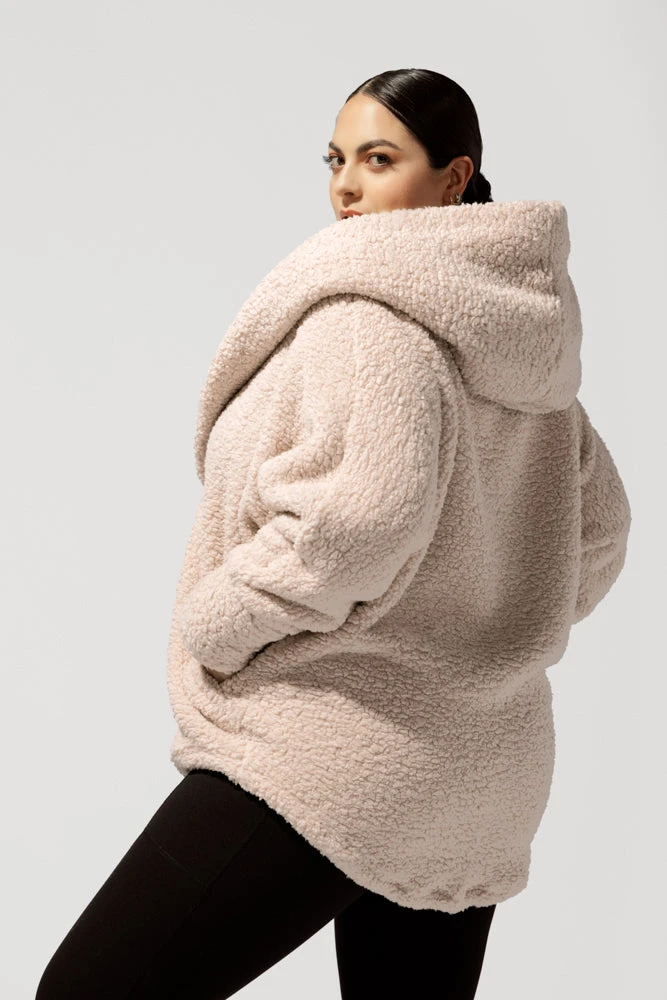 Faux Sherpa Cocoon Coat - Taupe - Image 7