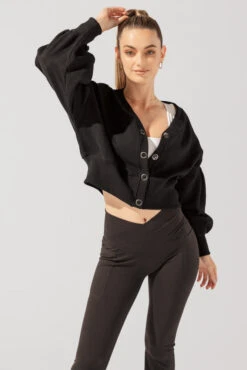 Belle Cropped Cardigan - Black