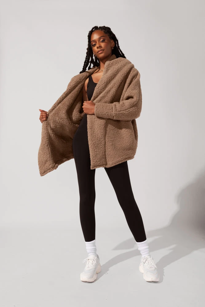 Faux Sherpa Cocoon Coat - Teddy Bear Brown - Image 5