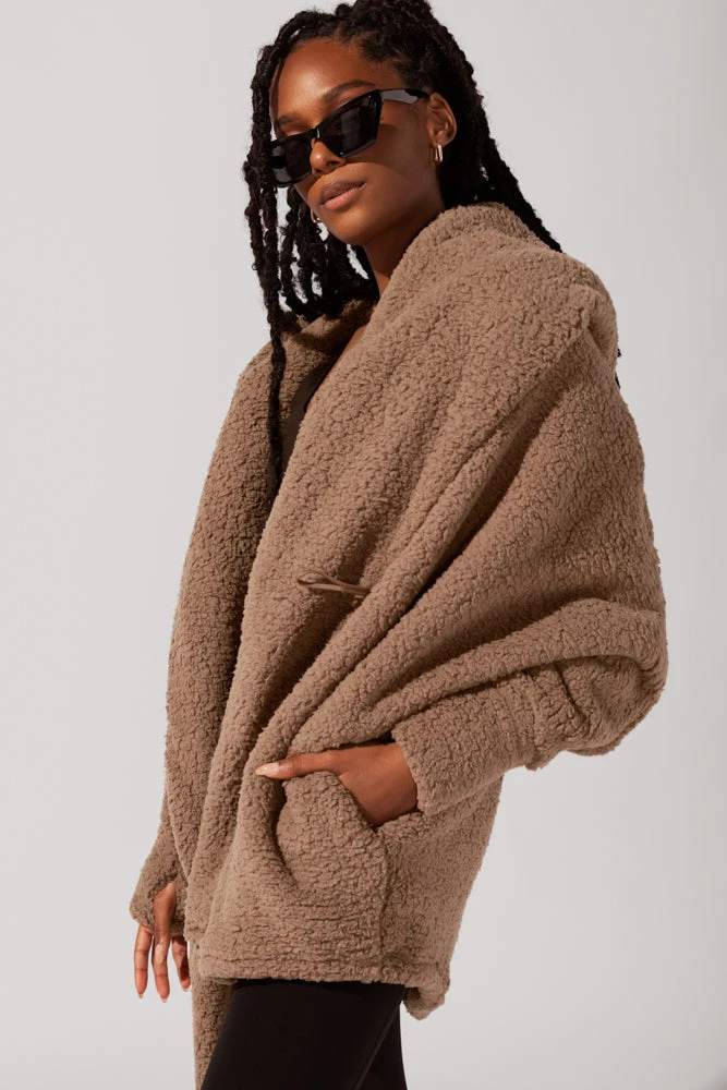 Faux Sherpa Cocoon Coat - Teddy Bear Brown - Image 8