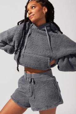 Faux Sherpa Short With Pockets - Cool Grey