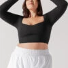 Sweetheart Long Sleeve Crop Top - Black