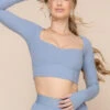 Sweetheart Long Sleeve Crop Top- Blue Storm