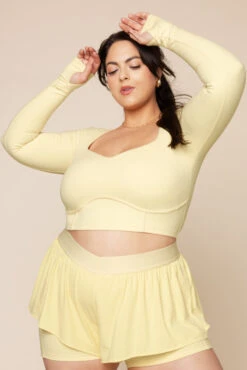 Sweetheart Long Sleeve Crop Top- Buttercream